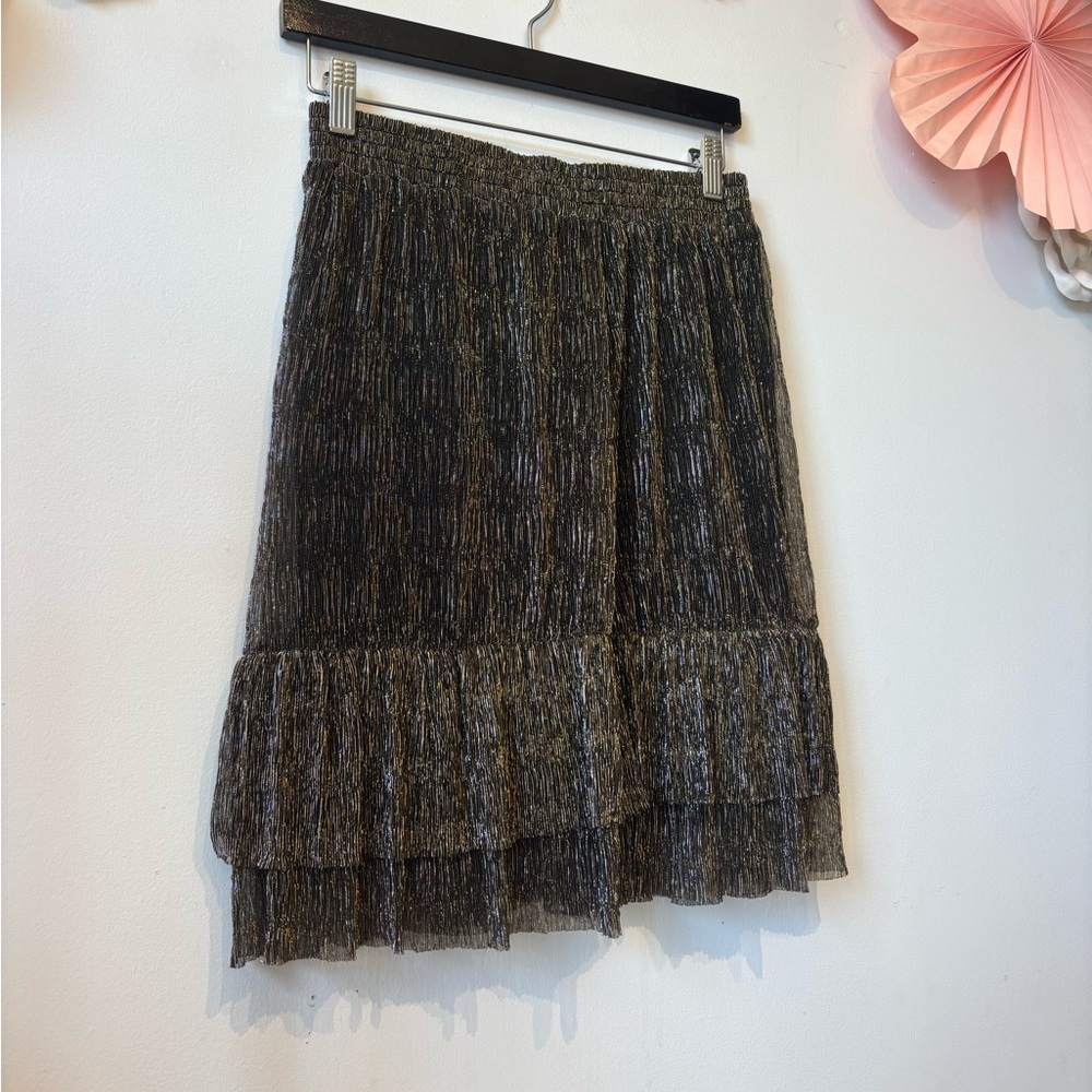 ESQUALO Metallic Black Tiered Skirt size 6